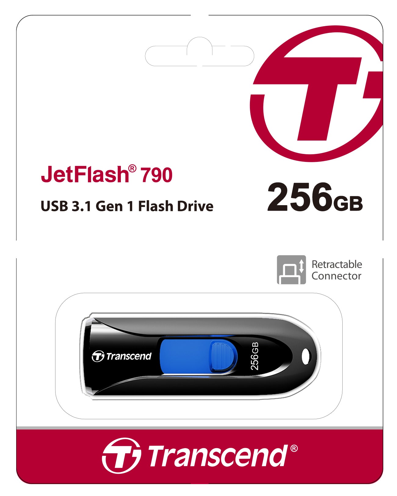Transcend JetFlash 790 256GB USB 3.1 Gen 1 Flash Drive Black
