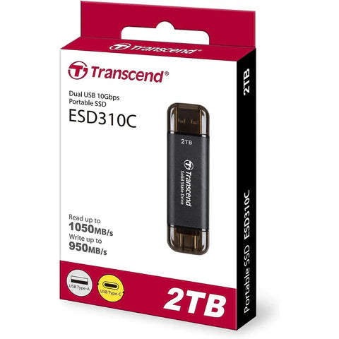 Transcend ESD310C 2TB Portable SSD USB-C and USB-A Black