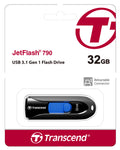 Transcend JetFlash 790 32GB USB 3.1 Gen 1 Flash Drive Black