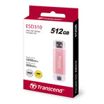 Transcend ESD310P 512GB Portable SSD USB-C and USB-A Pink