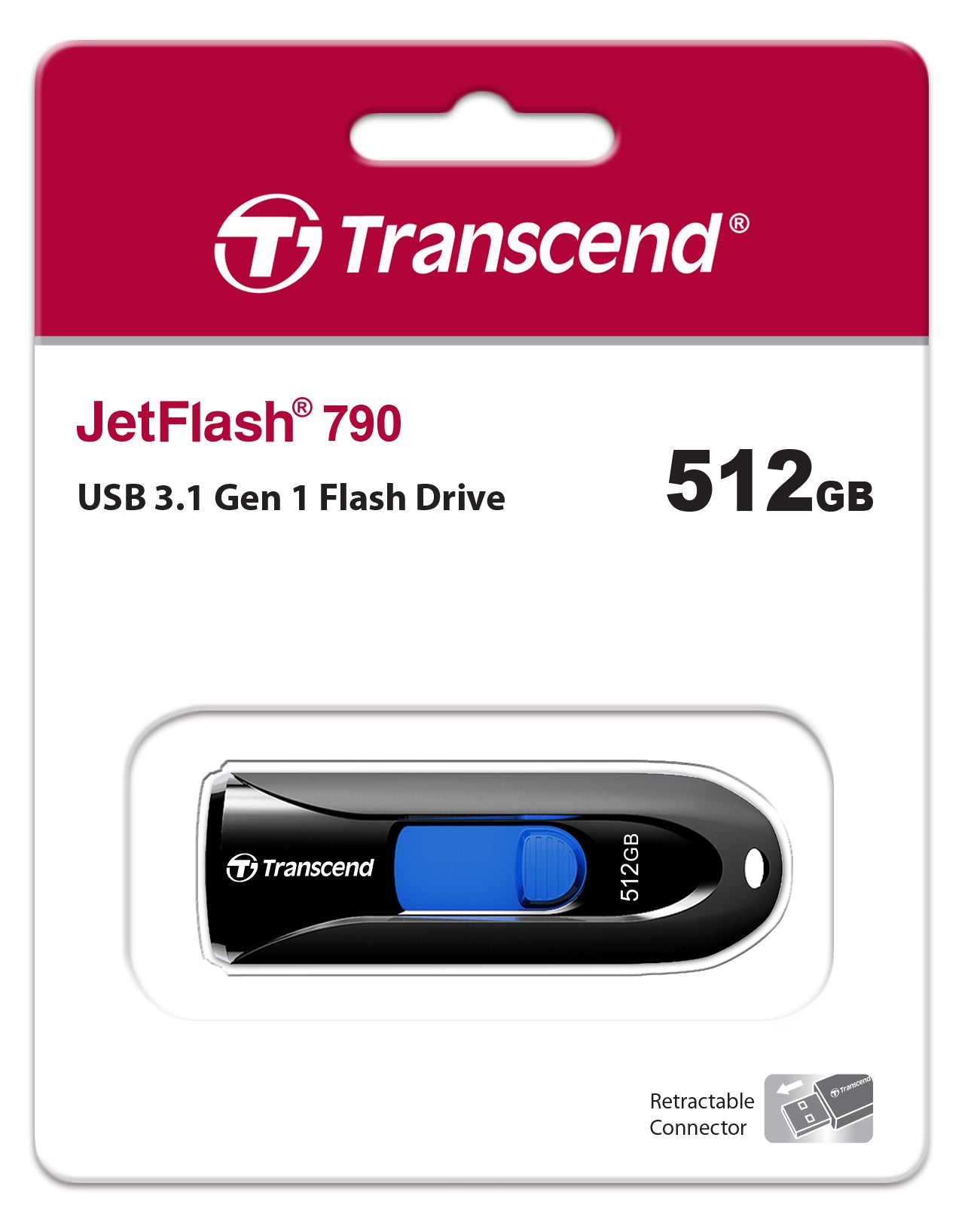 Transcend JetFlash 790 512GB USB 3.1 Gen 1 Flash Drive Black