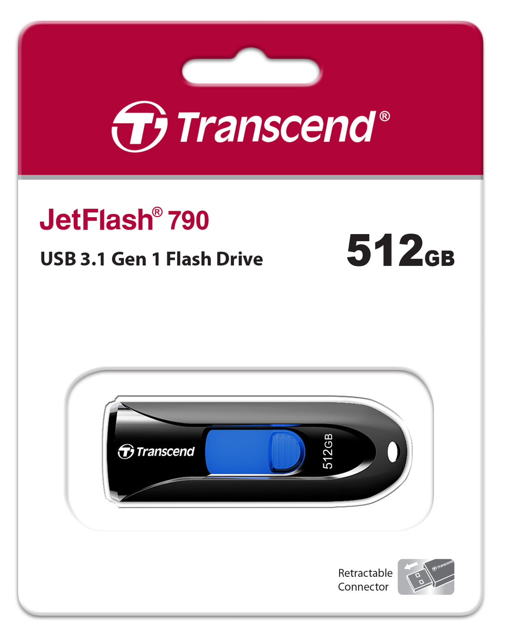 Transcend JetFlash 790 512GB USB 3.1 Gen 1 Flash Drive Black