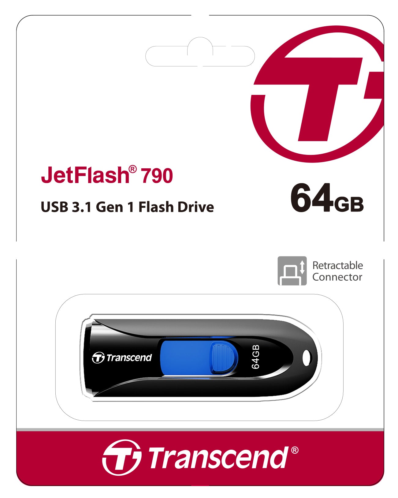 Transcend JetFlash 790 64GB USB 3.1 Gen 1 Flash Drive Black